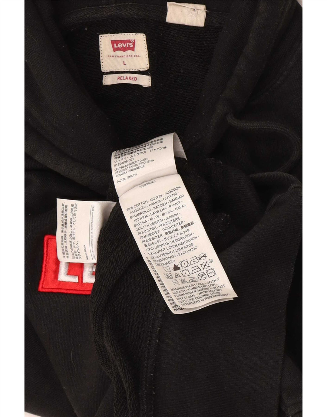 Levi's afslappet grafisk hættetrøje til mænd, stor sort bomuld