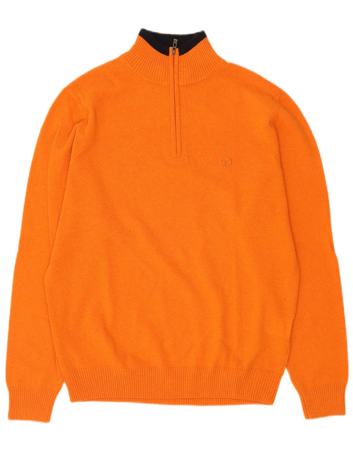 Sergio Tacchini Herre Zip Neck trøje Sweater Large Orange Uld
