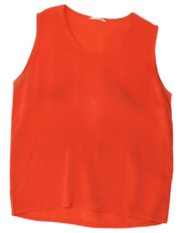 Vintage Dame Bluse Top UK 10 Small Orange Silk