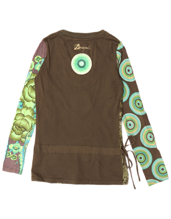 Desigual Dame Grafisk Top Langærmet UK 10 Small Khaki Paisley Cotton