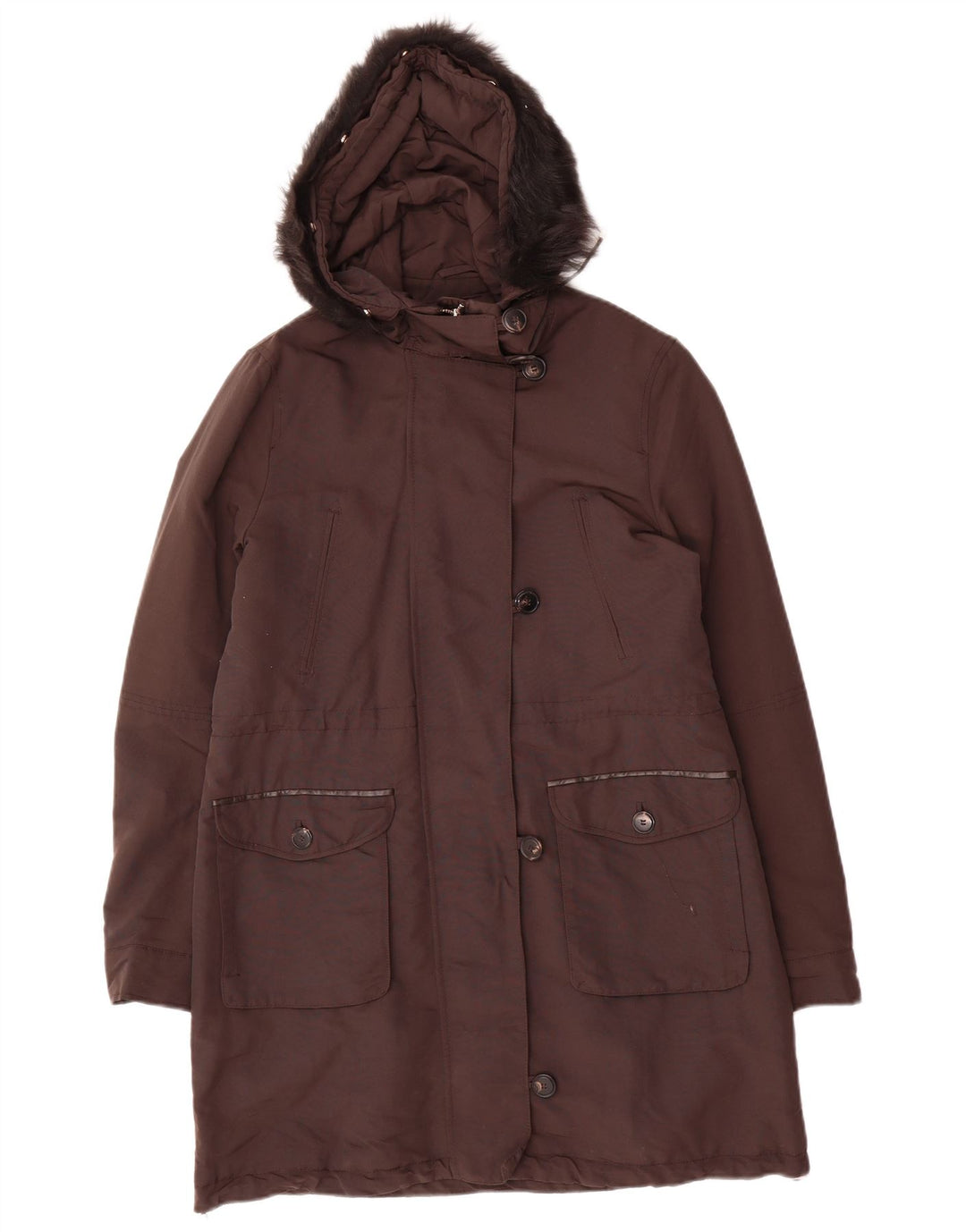 Massimo Dutti Dame Hooded Parka Jacket UK 14 Medium Brown Polyester
