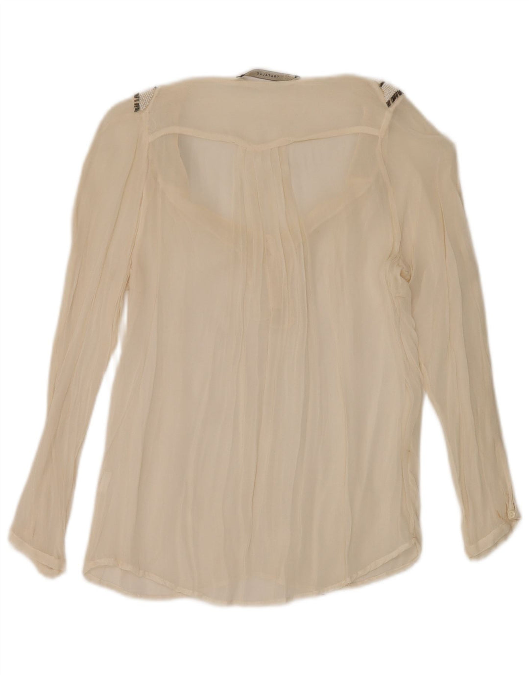 Zara Dame Oversized se Gennem Langærmet Bluse Top UK 10 Small Beige