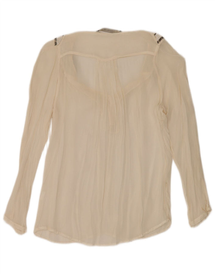 Zara Dame Oversized se Gennem Langærmet Bluse Top UK 10 Small Beige