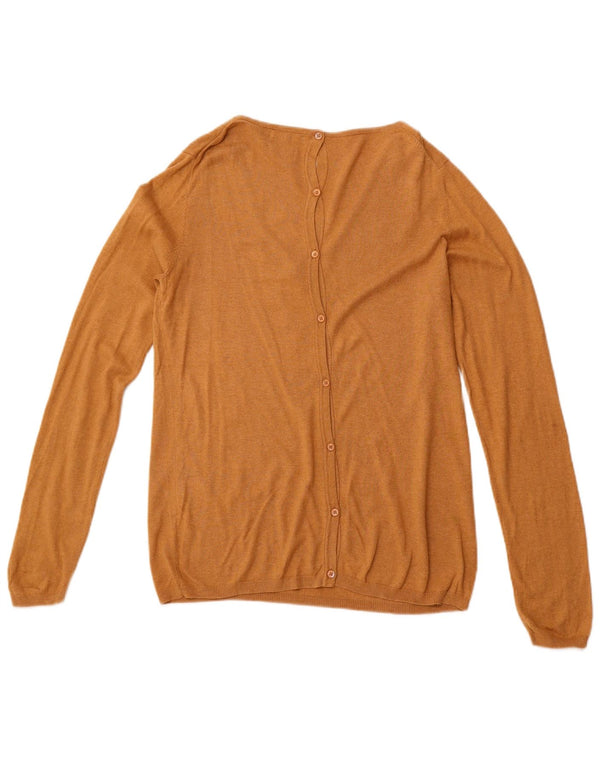 MASSIMO DUTTI Dame V-hals sweater UK 14 Stor brun bomuld