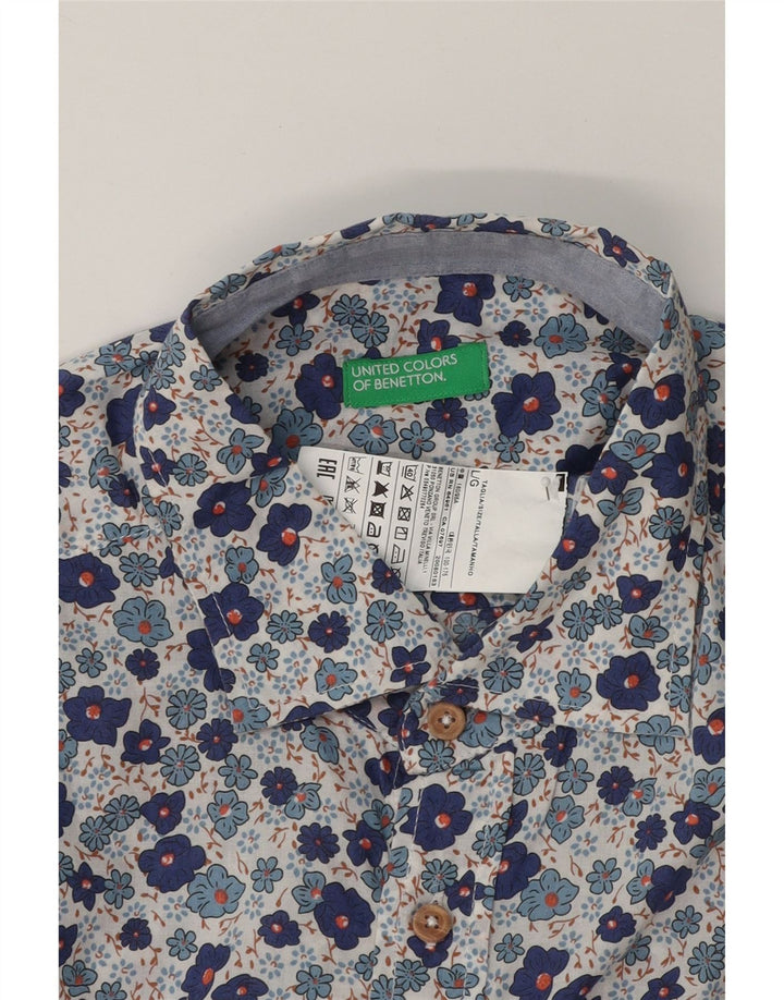 BENETTON Mens Shirt Large Blue Floral Cotton Vintage Benetton and Second-Hand Benetton from Messina Hembry 