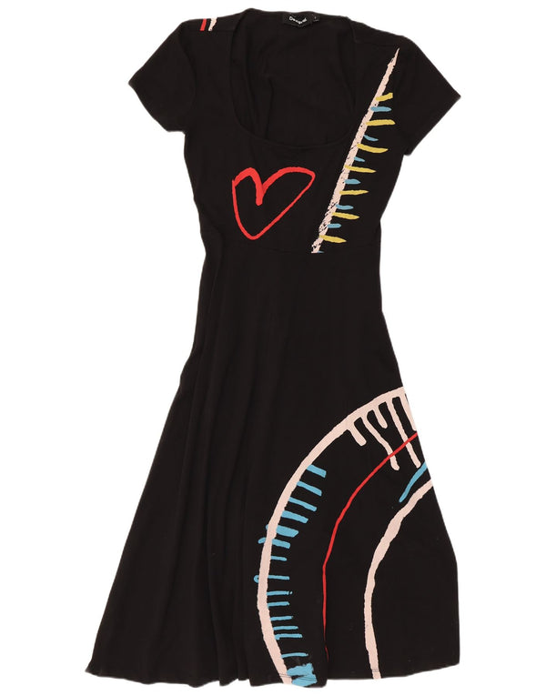 Desigual Womens Graphic A-Line Kjole UK 14 Large Black