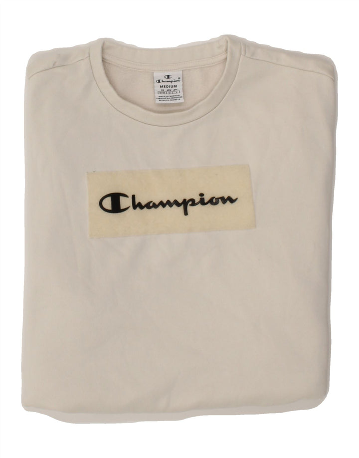 CHAMPION Womens Graphic Sweatshirt Jumper UK 14 Medium White Vintage Champion and Second-Hand Champion from Messina Hembry 