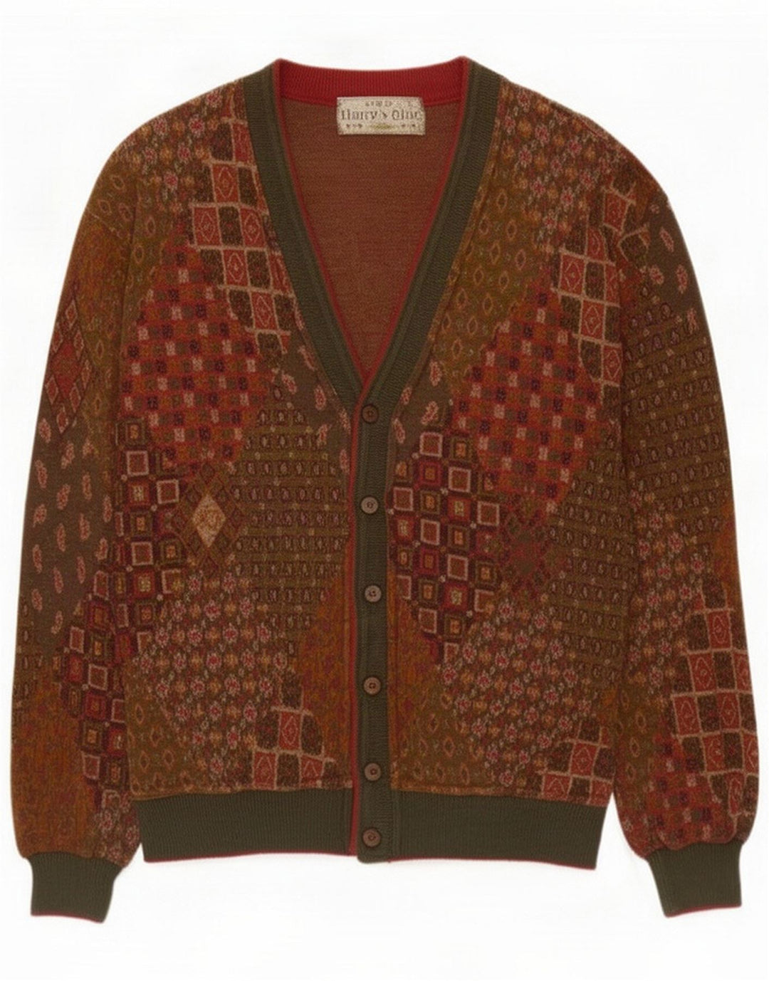 Vintage herre cardigan sweater Medium brun patchwork bomuld