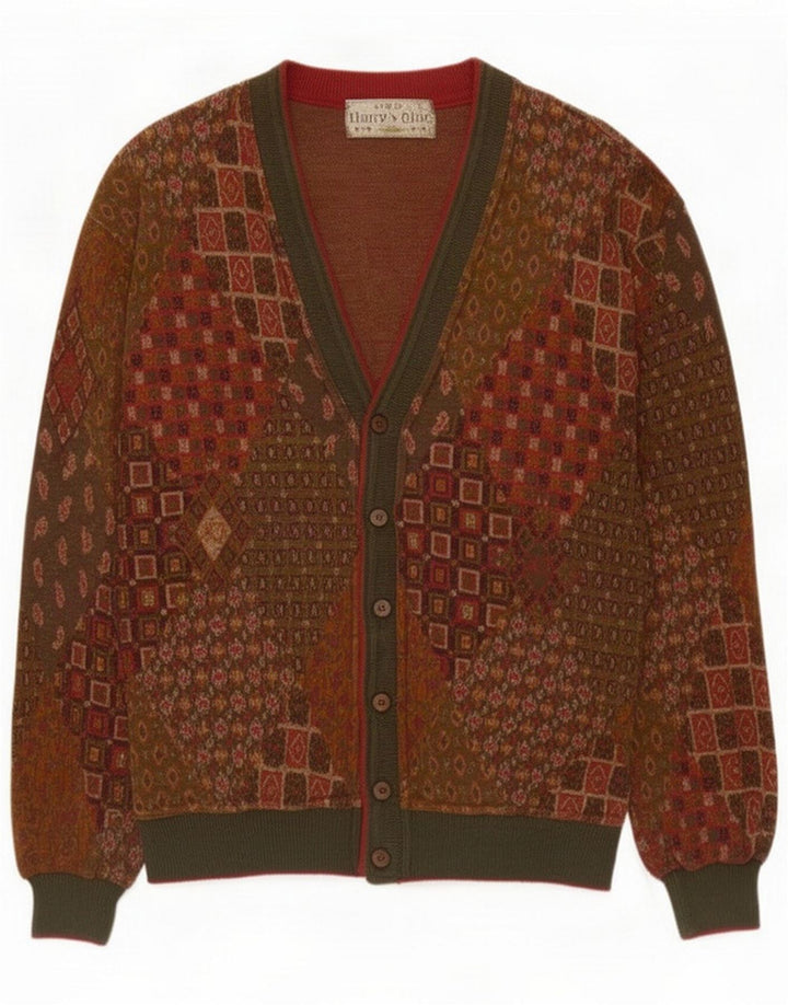 Vintage herre cardigan sweater Medium brun patchwork bomuld