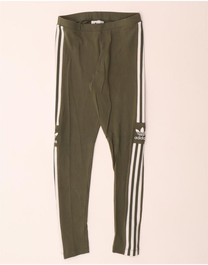 ADIDAS Dame Leggings UK 10 Små Khaki Bomuld