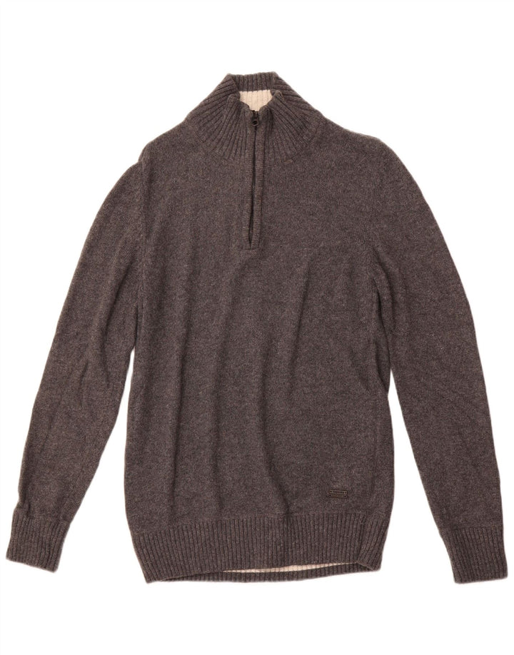 SUPERDRY Herre sweater med lynlåshals, stor grå viskose