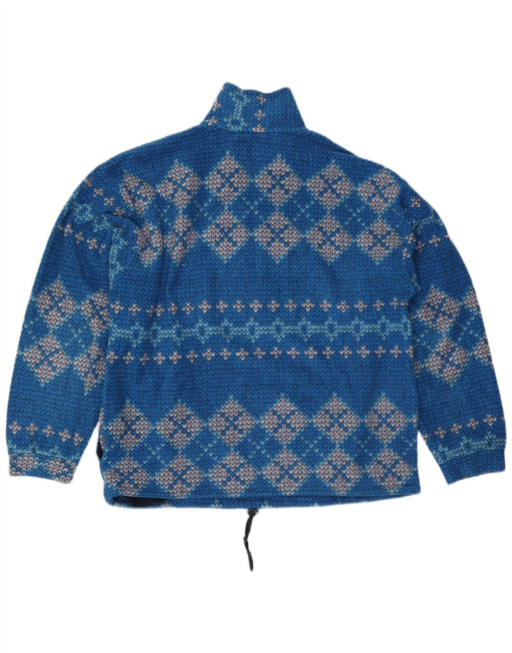 Vintage herre lynlås-hals sweater stor blå geometrisk