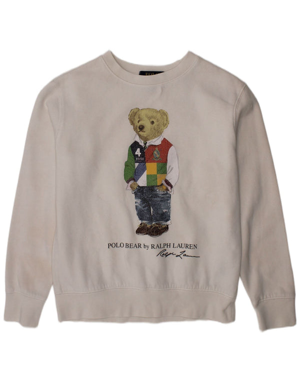 POLO RALPH LAUREN Drenge Grafisk Sweatshirt Jumper 7-8 år Lille Hvid