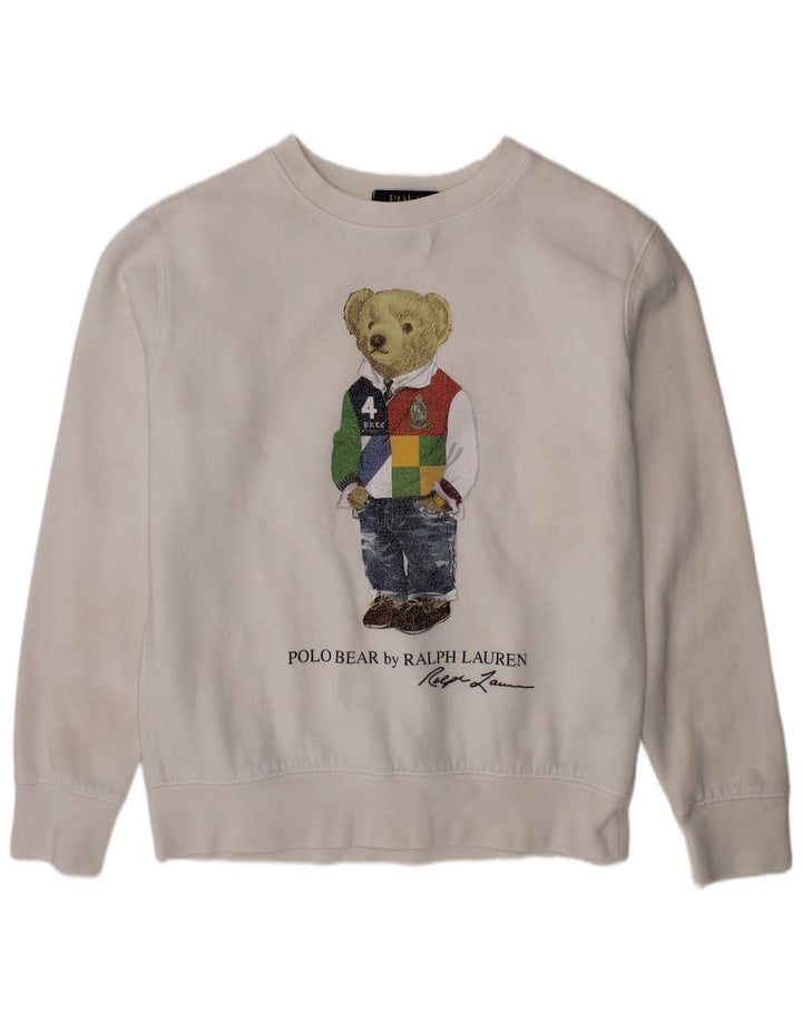 POLO RALPH LAUREN Drenge Grafisk Sweatshirt Jumper 7-8 år Lille Hvid