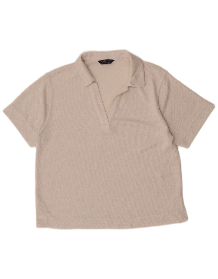 Marks & Spencer Dame Polo Shirt UK 12 Medium White Polyester
