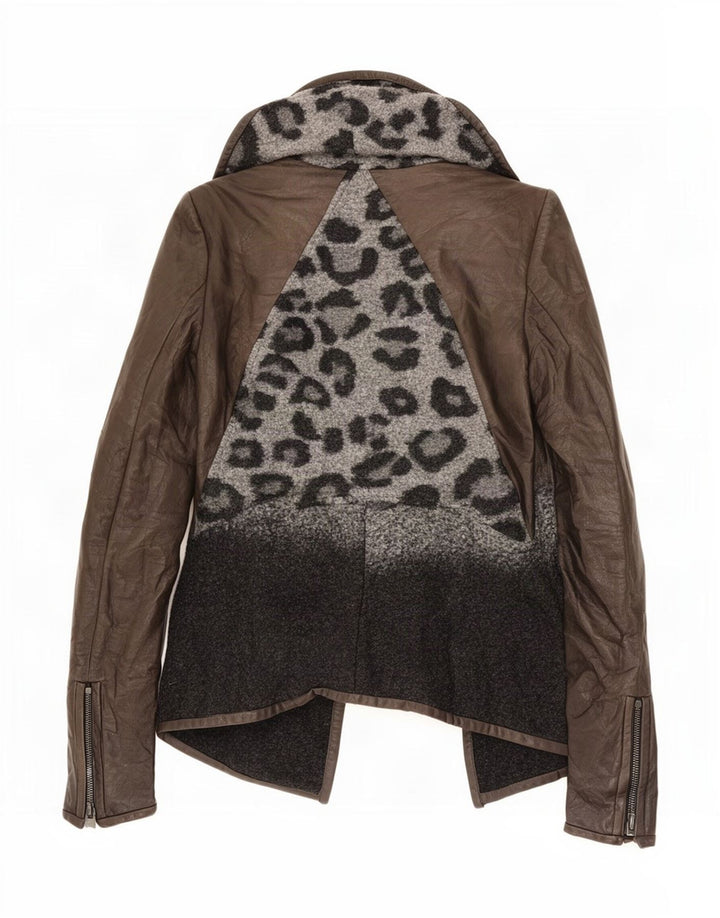 Vintage dame læderjakke UK 10 Small Brown Animal Print
