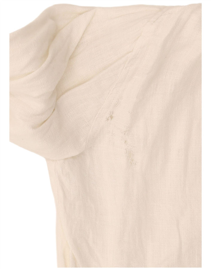 Zara skjortebluse med 3/4 ærmer til kvinder UK 14 Medium hvid hør
