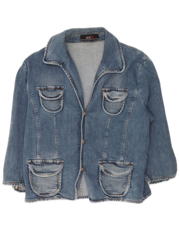 Iceberg Womens Crop 3/4-ærmet denimjakke IT 46 Stor blå bomuld