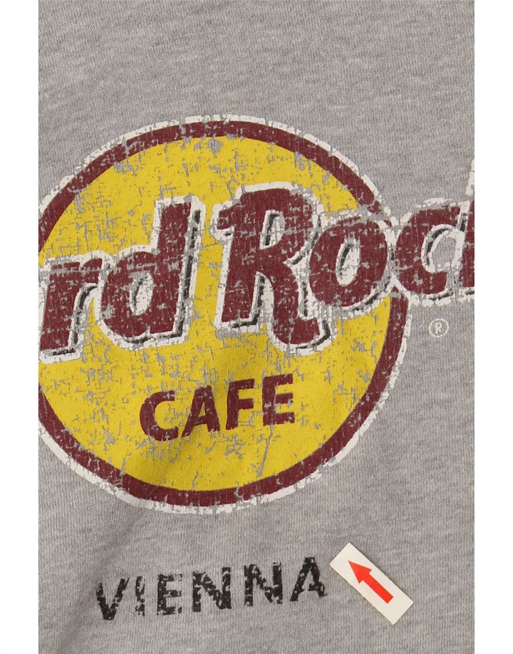 HARD ROCK CAFE Dame Vienna grafisk hættetrøje trøje UK 16 Stor grå bomuld
