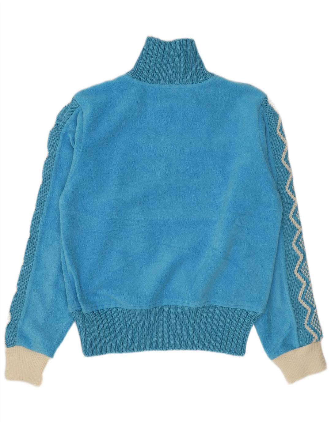 Vintage Dame Fleece Jumper med lynlås i UK 14 Medium Blue Geometrisk Polyester