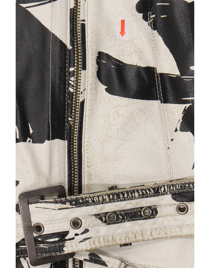 VINTAGE Womens Loose Fit Abstract Pattern Jacket IT 40 Small White Leather Vintage Vintage and Second-Hand Vintage from Messina Hembry 