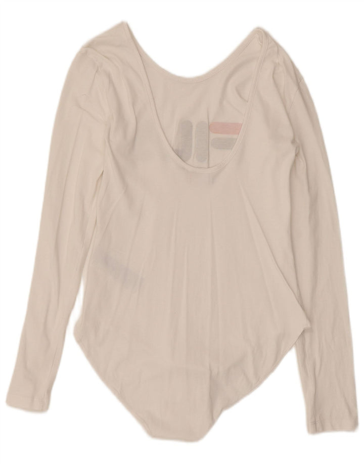 Fila Dame Grafisk Langærmet Bodysuit UK 12 Medium Off White Bomuld