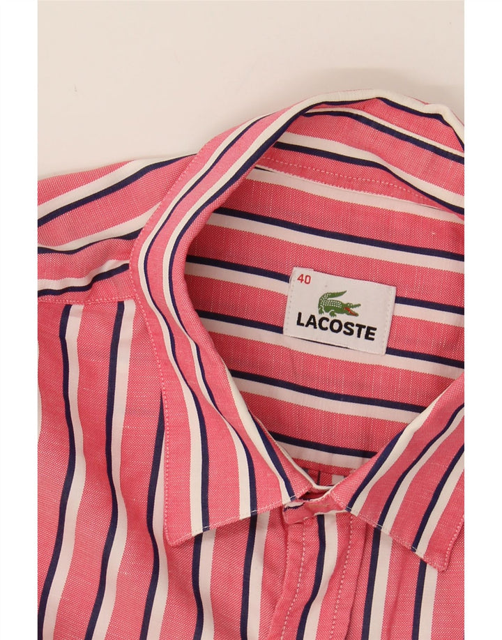 LACOSTE Mens Shirt Size 40 Large Pink Pinstripe Cotton Vintage Lacoste and Second-Hand Lacoste from Messina Hembry 