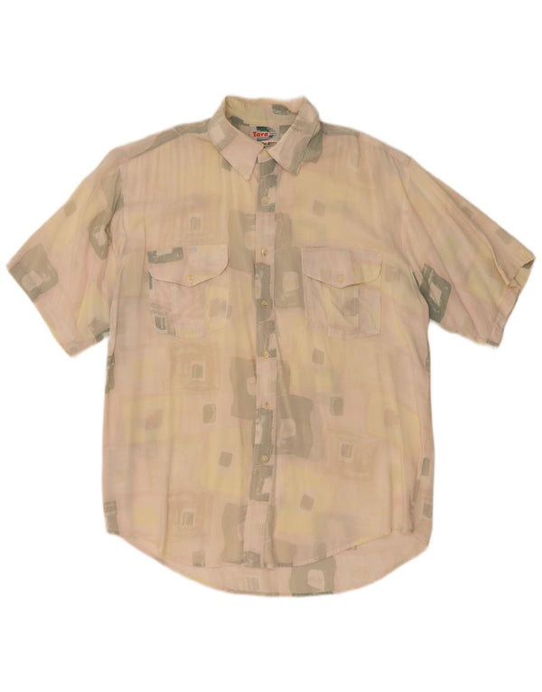 Vintage kortærmet herreskjorte XL Beige geometrisk bomuld