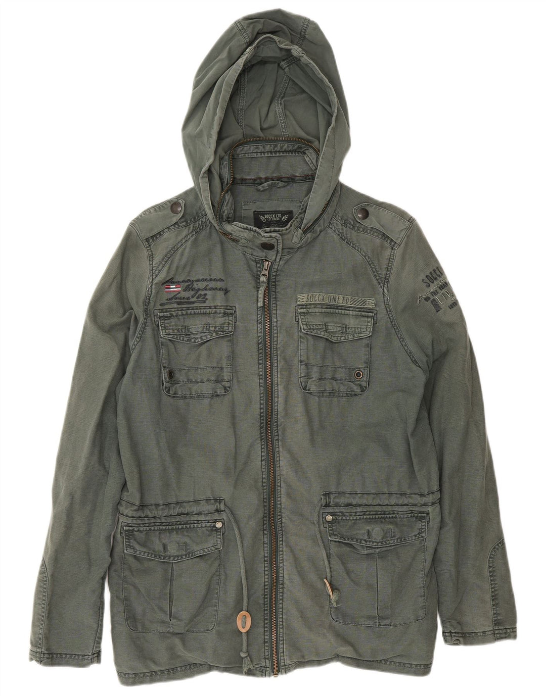Soccx Herre Hooded Utility Jacket UK 40 Large Khaki Linen