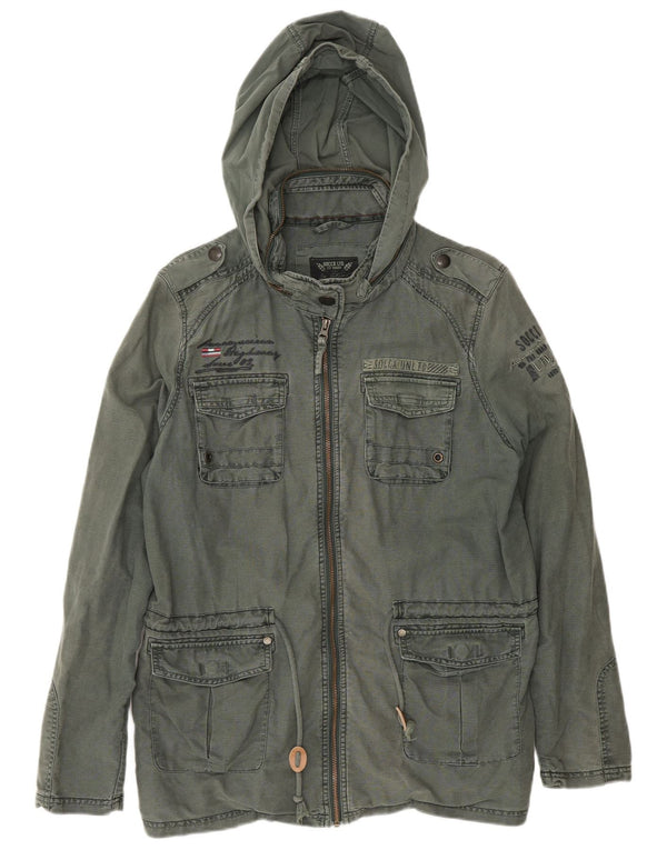 Soccx Herre Hooded Utility Jacket UK 40 Large Khaki Linen