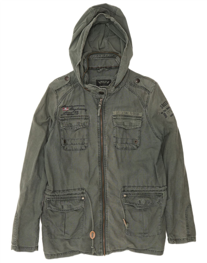 Soccx Herre Hooded Utility Jacket UK 40 Large Khaki Linen