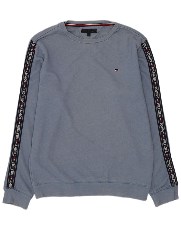 Tommy Hilfiger Herre Grafisk Sweatshirt Jumper Stor Blå Colourblock Bomuld