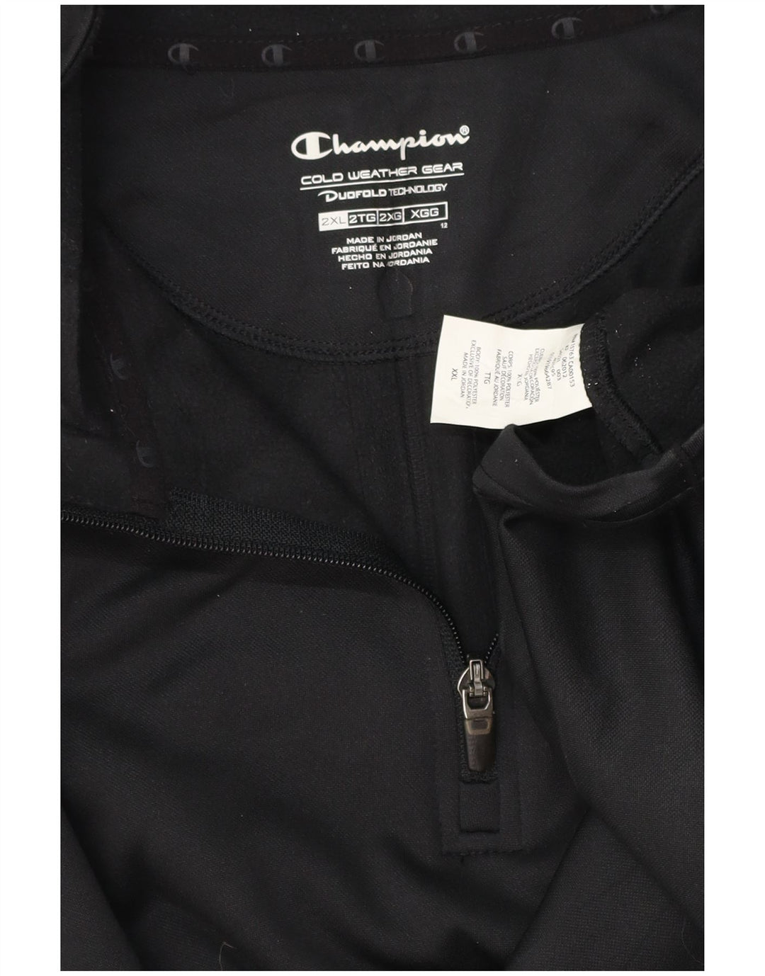 CHAMPION Herre Zip Neck Pullover Træningsdragt Top 2XL Sort plettet polyester