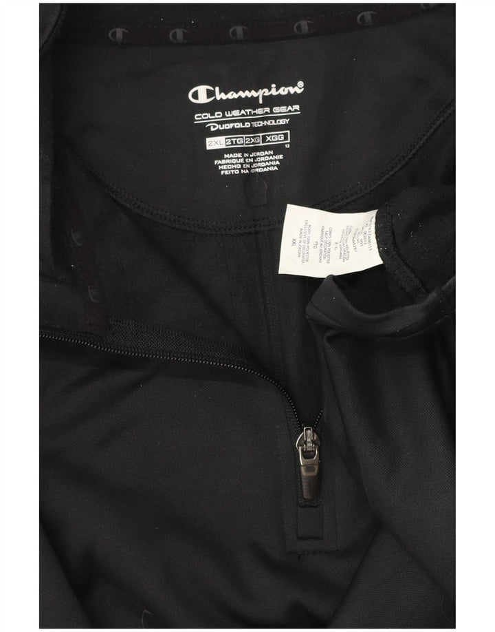 CHAMPION Herre Zip Neck Pullover Træningsdragt Top 2XL Sort plettet polyester
