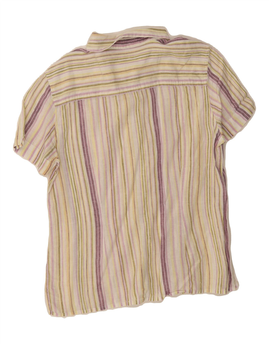 VINTAGE Womens Short Sleeve Shirt UK 14 Medium Beige Striped Vintage Vintage and Second-Hand Vintage from Messina Hembry 