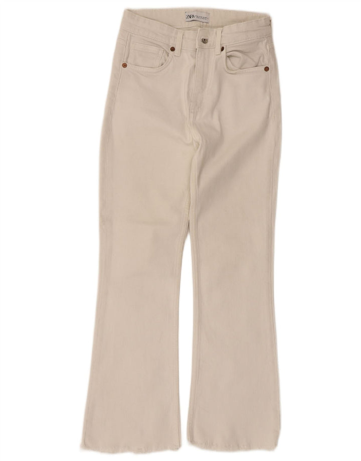 Zara Dame Flared Jeans EU 36 XS W26 L25 Hvid Bomuld