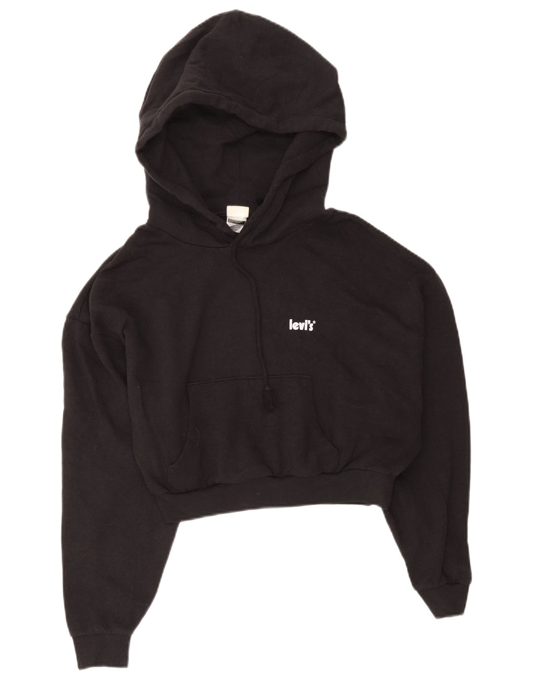Levi's Dame Crop Hoodie Jumper UK 14 Medium Sort Bomuld