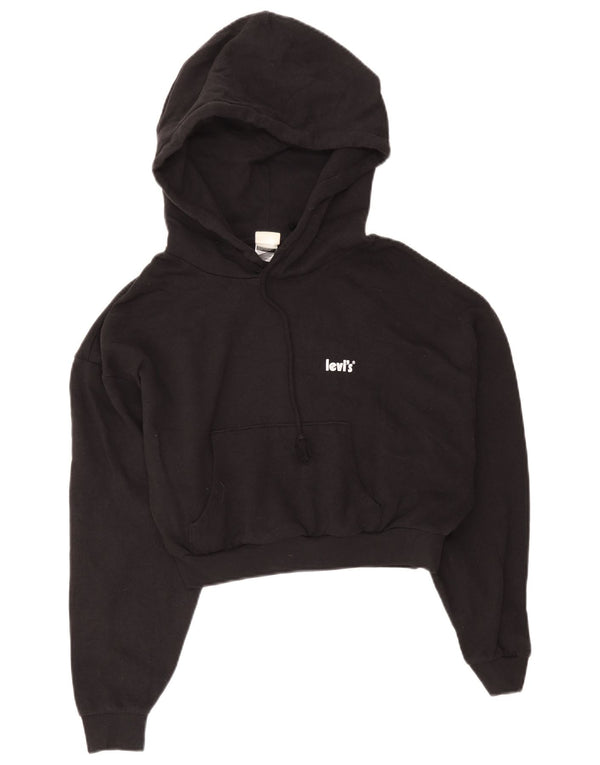 Levi's Dame Crop Hoodie Jumper UK 14 Medium Sort Bomuld
