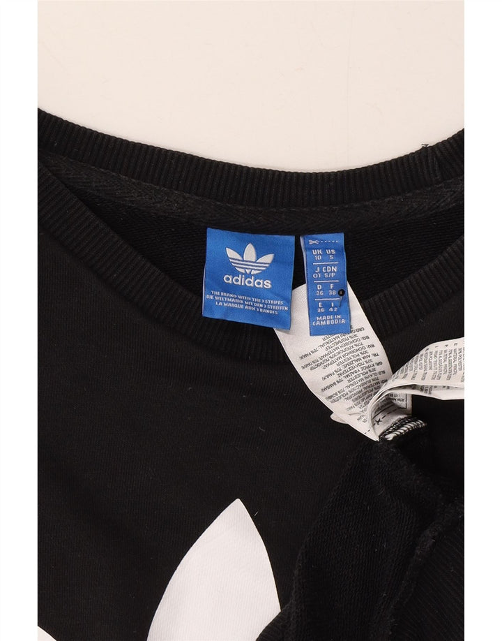 ADIDAS Womens Oversized Graphic Sweatshirt Jumper UK 10 Small  Black Vintage Adidas and Second-Hand Adidas from Messina Hembry 