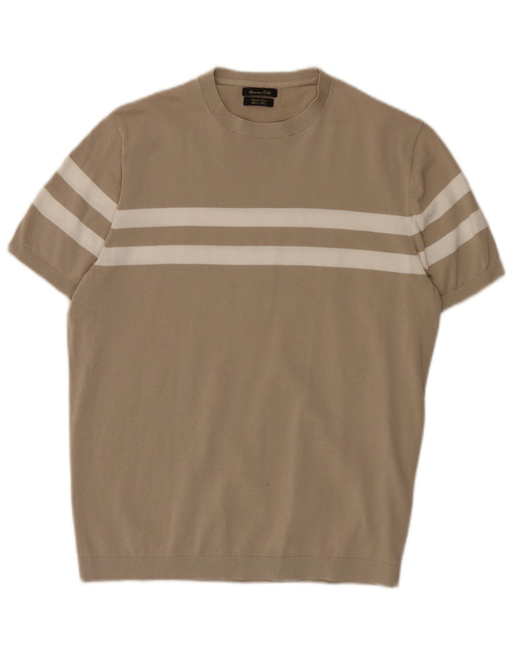 Massimo Dutti Herre Crew Neck Jumper Sweater Medium Beige Colourblock