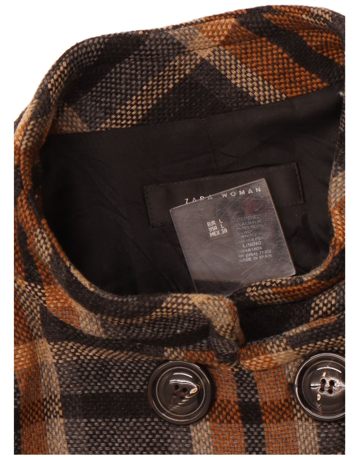 ZARA Dame Dobbeltradet Frakke UK 14 Stor sort ternet akryl