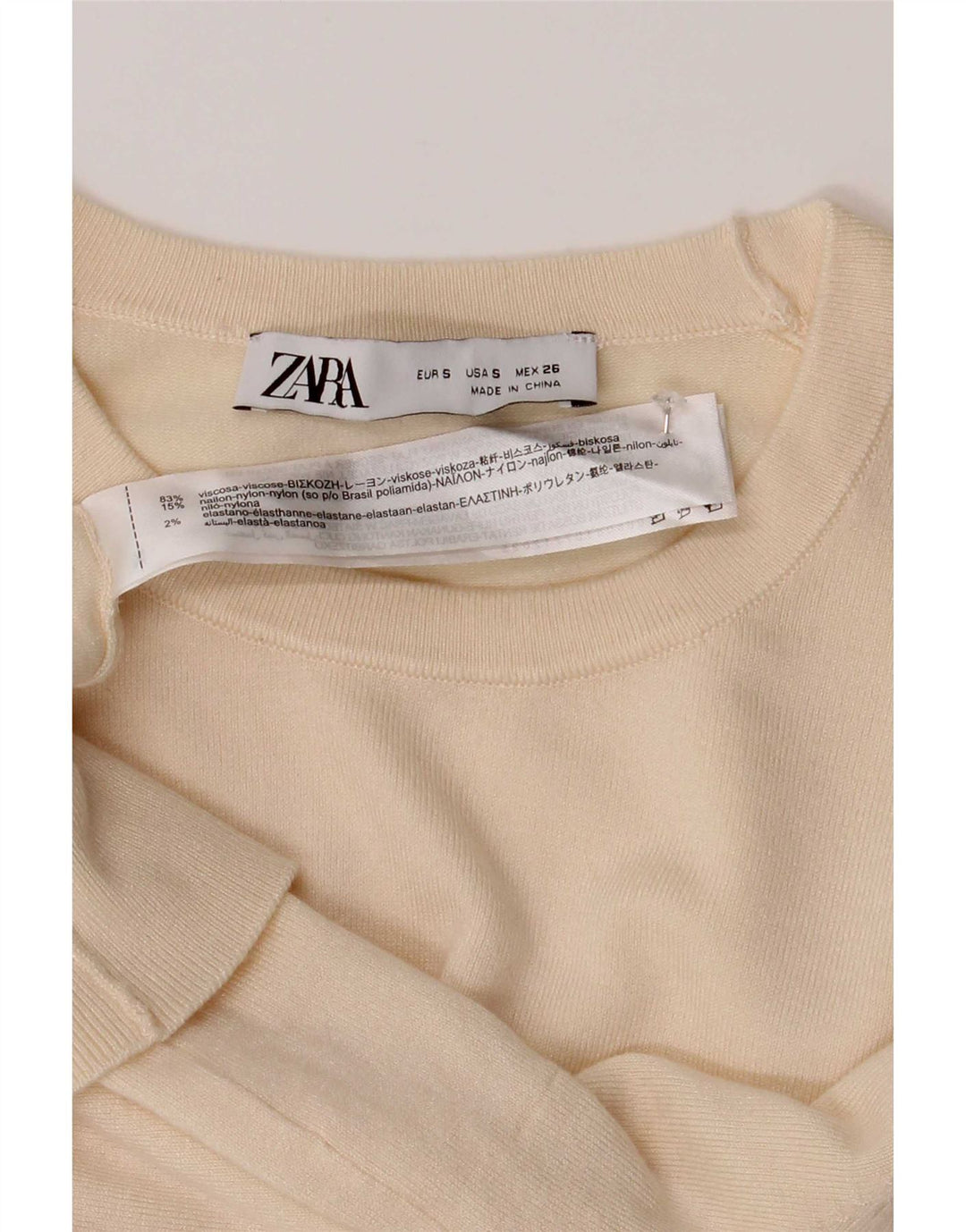 Zara Dame sweater med rund hals DK 8 Small Off White Viscose