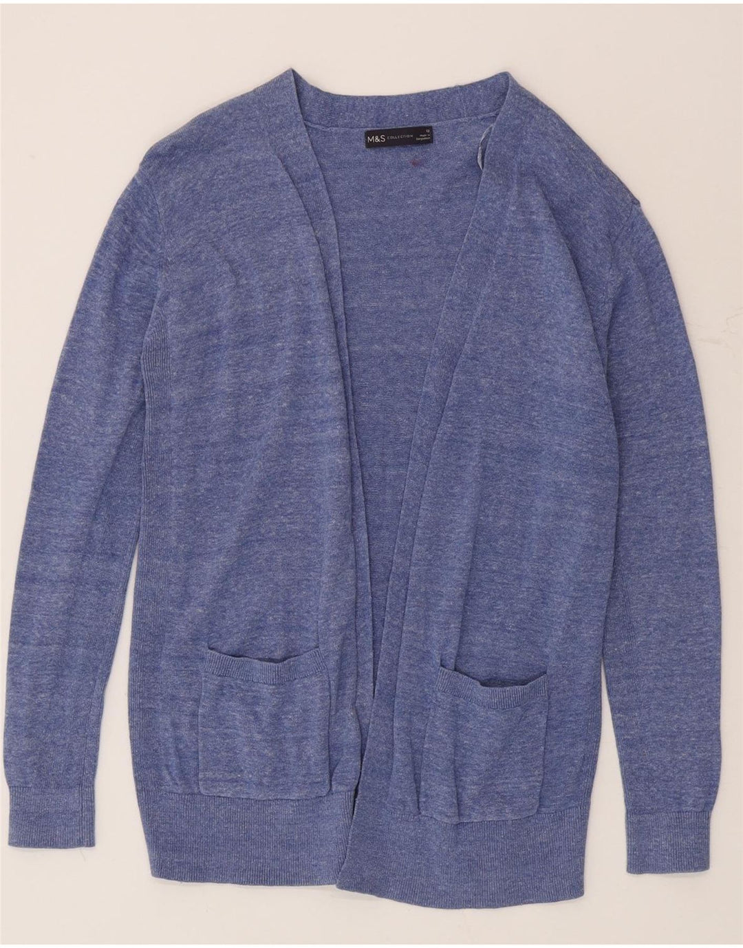 Marks & Spencer Womens Open Cardigan Sweater UK 12 Medium Blue Flecked