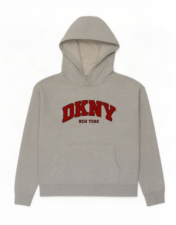 Dkny Dame Grafisk Hoodie Jumper UK 14 Medium Grå Bomuld