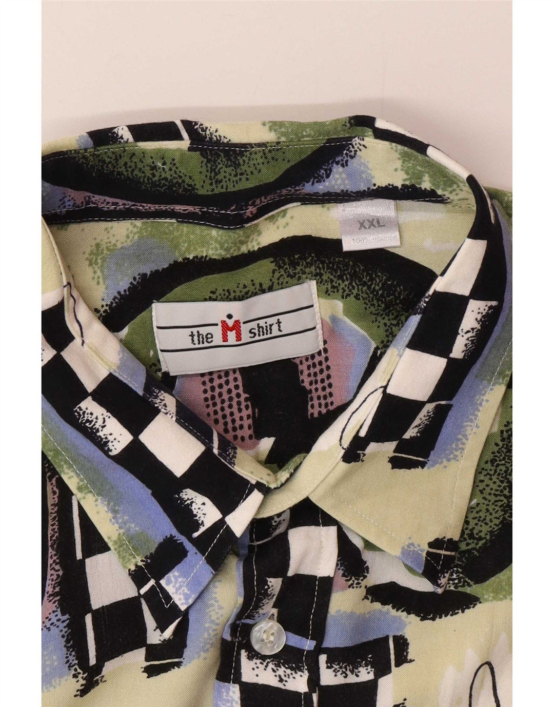 Vintage kortærmet herreskjorte 2XL flerfarvet geometrisk viskose