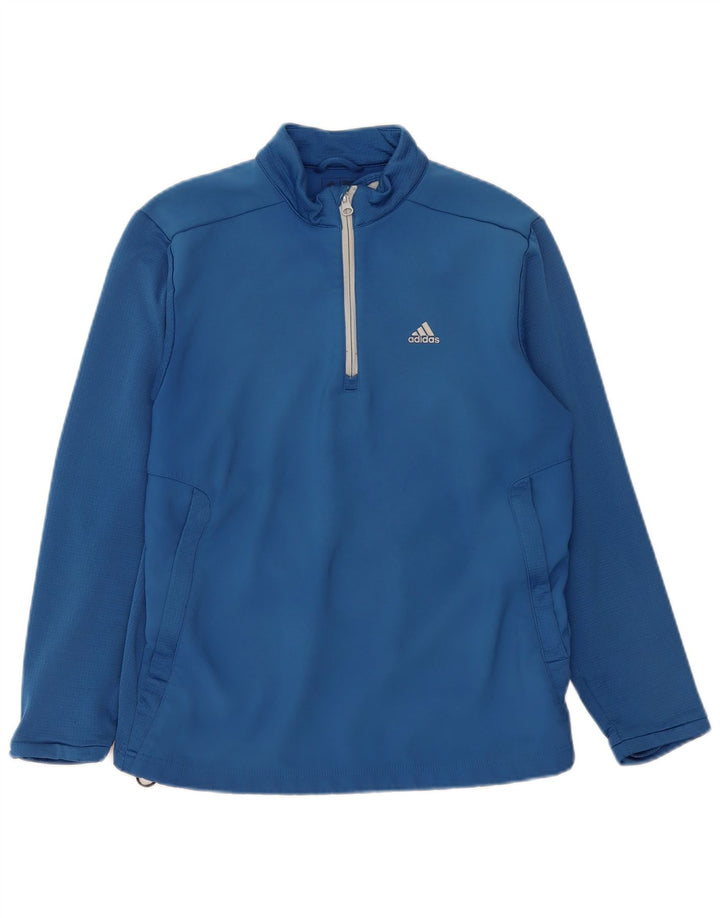 Adidas Herre Climawarm Sweatshirt med lynlås, lille blå polyester
