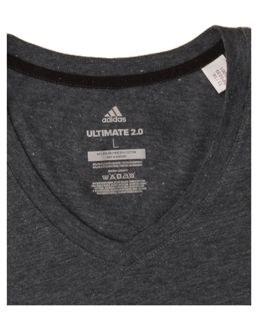 ADIDAS Womens T-Shirt Top UK 16 Large Grey Polyester Vintage Adidas and Second-Hand Adidas from Messina Hembry 