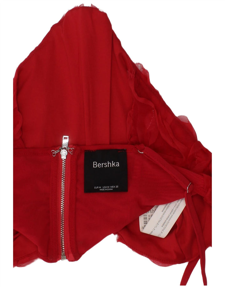 Bershka Womens Crop Corset Top Medium Rød Polyester Festival