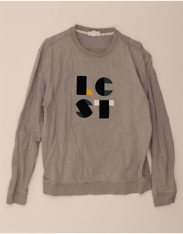 Lacoste Herre Grafisk Sweatshirt Jumper Størrelse 5 Stor Grå Bomuld