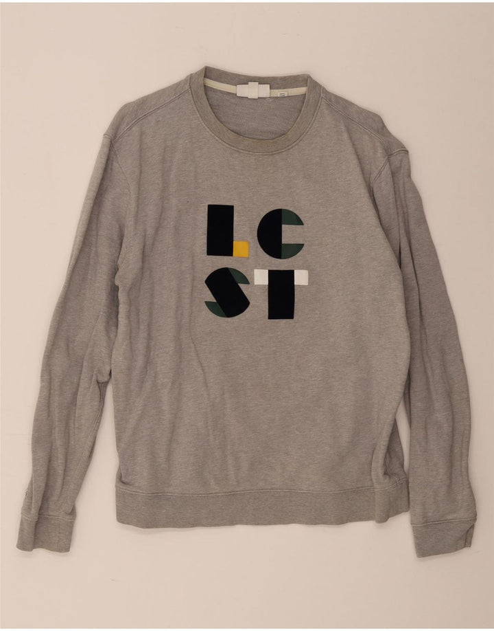 Lacoste Herre Grafisk Sweatshirt Jumper Størrelse 5 Stor Grå Bomuld
